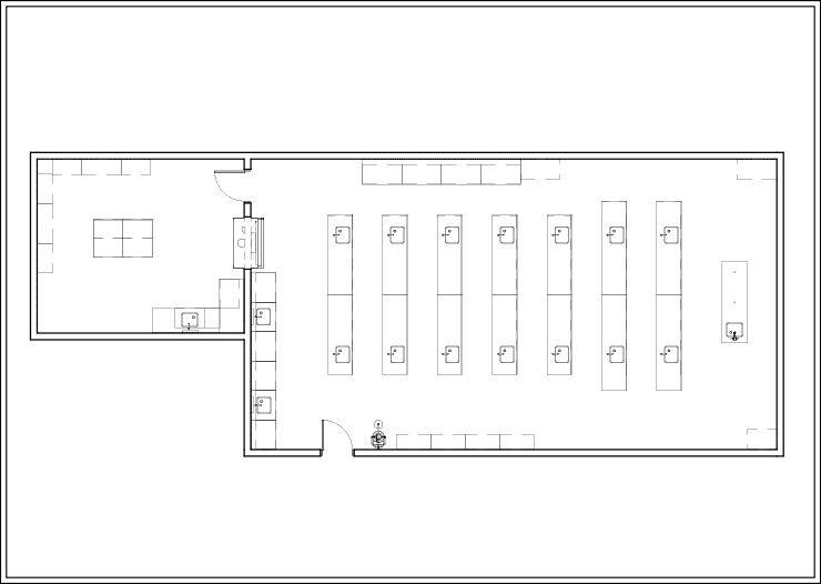 Sample Layout 1 for Island Benches in an Educational Lab
