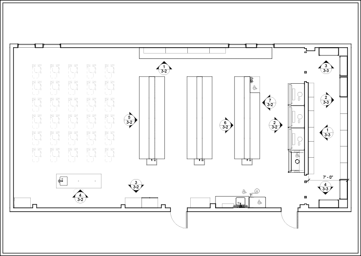 Sample Layout 2 for Island Benches in an Educational Lab